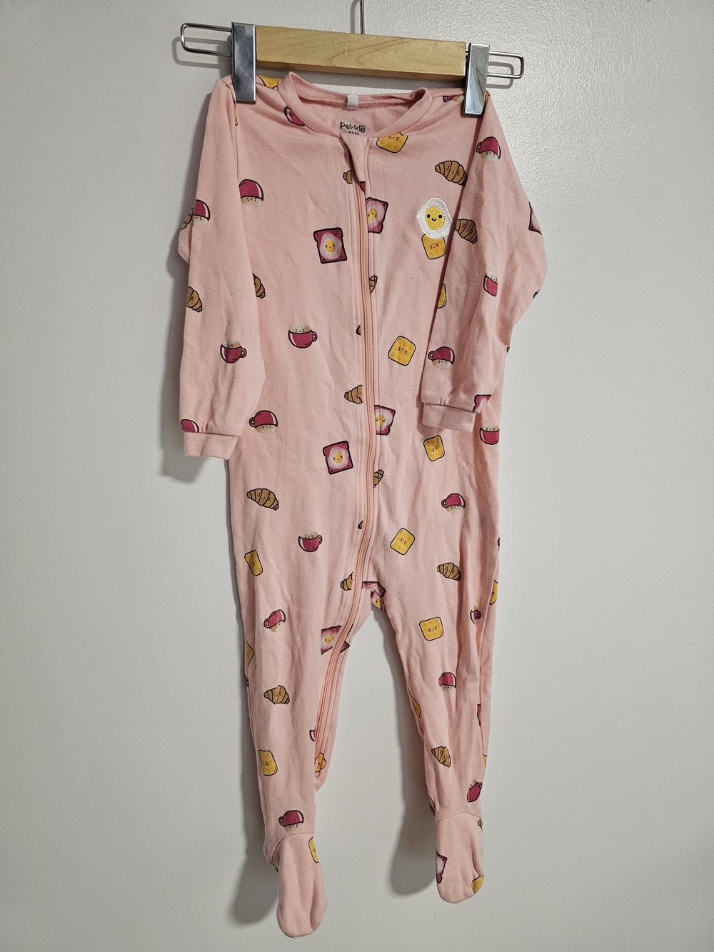 🧸4/20$ Pekkle 24M Pink Footed One-Piece Pajamas Breakfast Print
